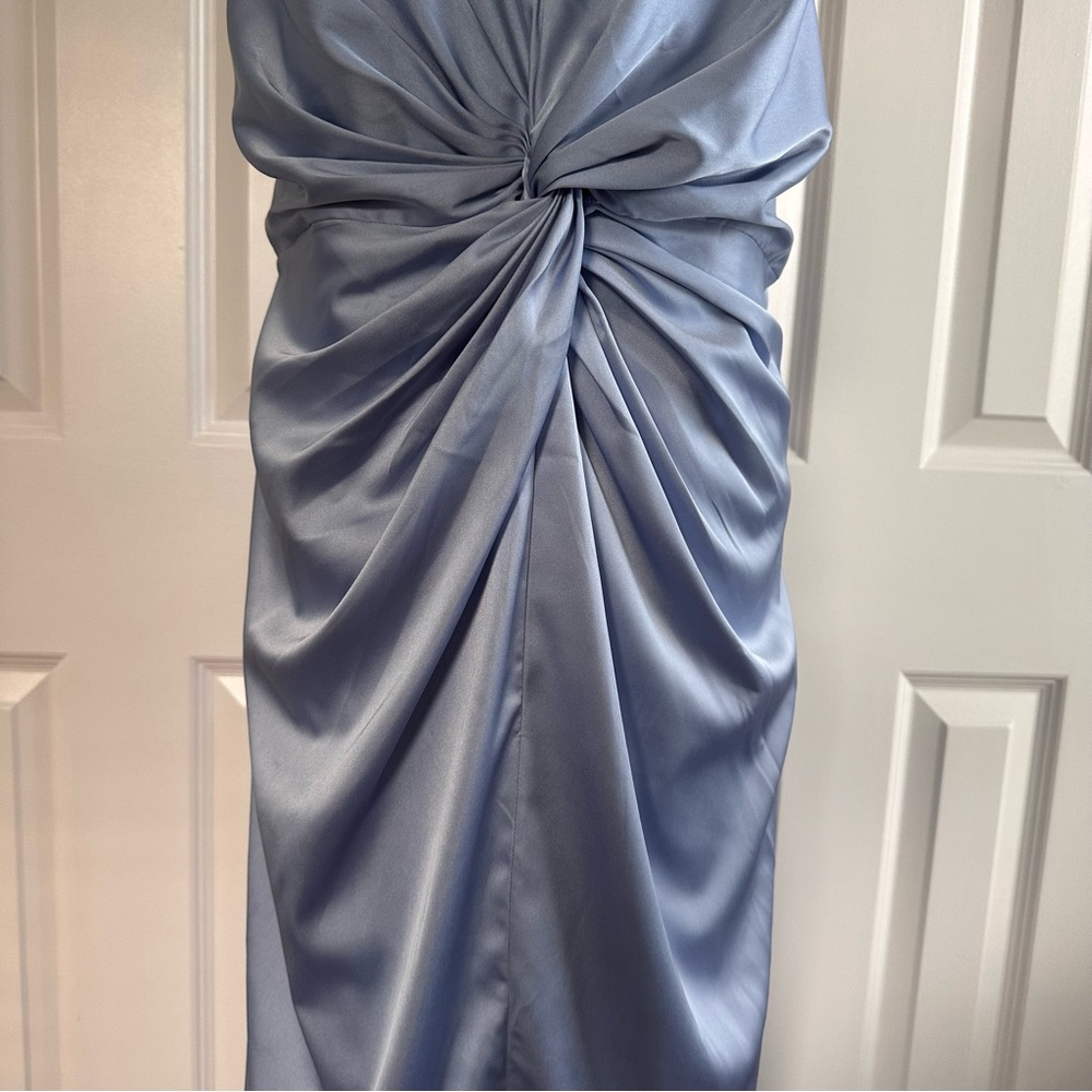 Abercrombie & Fitch Blue Twist-Front Spaghetti Strap Prom Wedding Dress Size L - Picture 5 of 12